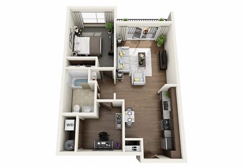 Floor plan for 1 bed, 1 bath, 779 sqft